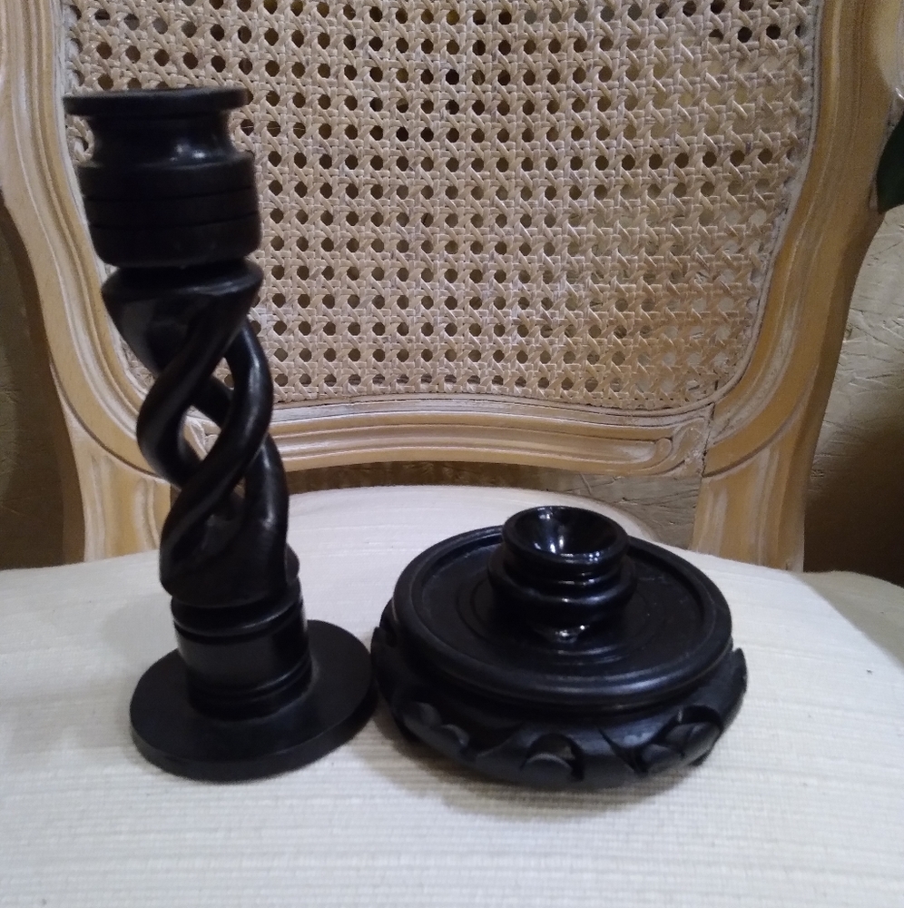 Black wooden candle holder